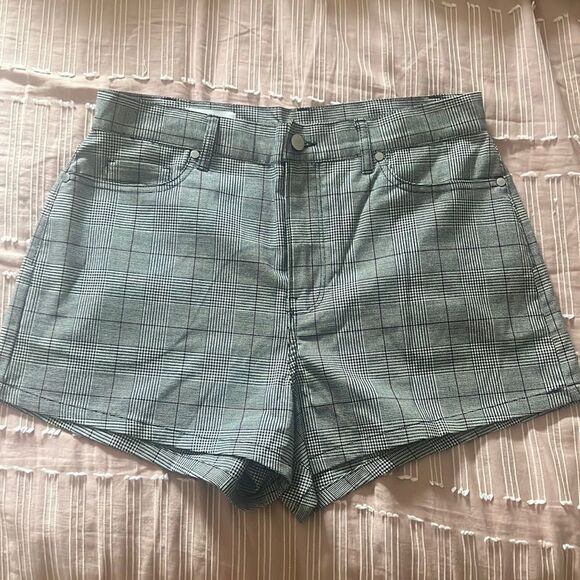 NWOT BLDWN Brie denim gray plaid checked shorts 29  - Picture 1 of 7